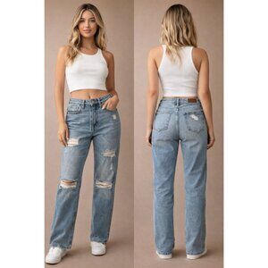 Hollister Ultra High Rise Vintage Straight Jeans Distressed Light Wash W23 L27